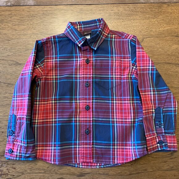 Tea Collection Baby Toddler Red Plaid Button Up Shirt 100% Cotton 18-24M EUC - Picture 1 of 9